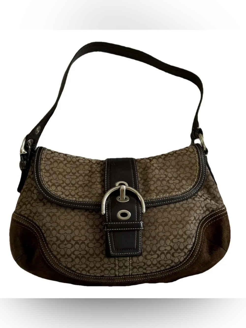 Coach Signature Jacquard Shoulder Bag in Brown and Dark Brown